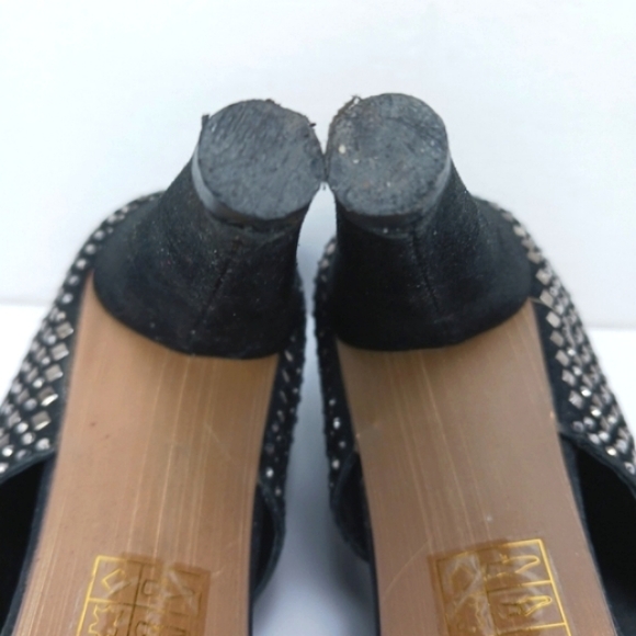 JEFFREY CAMPBELL Rally Black Suede Studded Peep Toe Booties WornButNotWo… - Picture 9 of 16